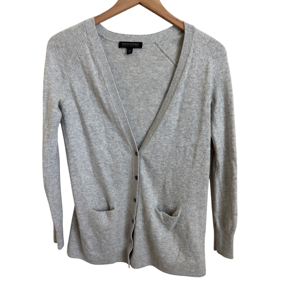 Banana Republic Merino Wool Cashmere Blend Cardigan Gray XS Pockets Italian Yarn